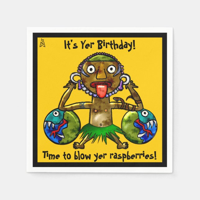 Serviettes Jetables Tiki Party Funny Design on Yellow (Personnalisé) (Devant)