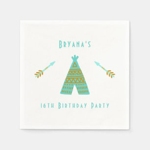 Serviettes Jetables Tipi Moderne Turquoise, sarcelle et or pour une Fê