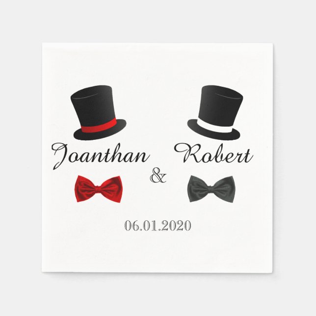 Serviettes Jetables Top Chapeaux et Bow Cravates Gay Mariage Napkin (Devant)
