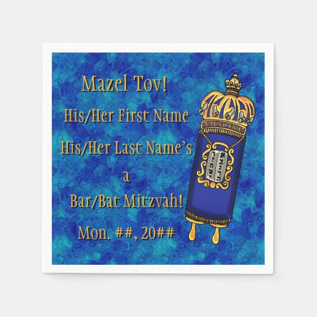 Serviettes Jetables Torah Bat mitzvah sur marbre bleu Personnalisé (Devant)