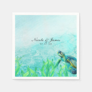 Serviettes Jetables Tortue de mer Art de plage océanique Élégant Maria