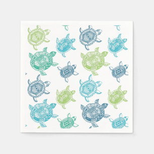 Serviettes Jetables Tortues bleue et verte