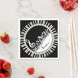 Serviettes Jetables Touches de piano circulaires et notes musicales mé