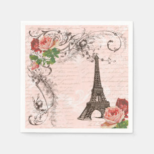 Serviettes Jetables Tour Eiffel Paris et Napkins Rose