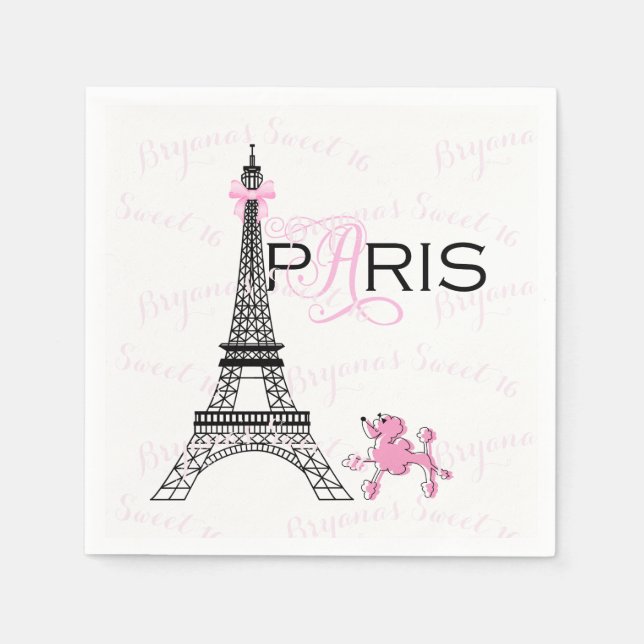 Serviettes Jetables Tour Eiffel Pink Bow Paris France Poodparty (Devant)