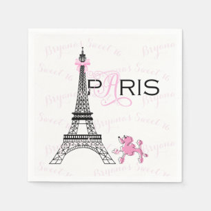 Serviettes Jetables Tour Eiffel Ruban Rose Paris France Fête Caniche