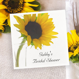 Serviettes Jetables Tournesol jaune sur Fête des mariées blanche