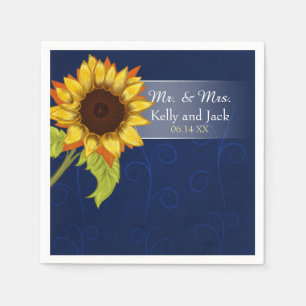 Serviettes Jetables Tournesol/ mariage bleu serviette