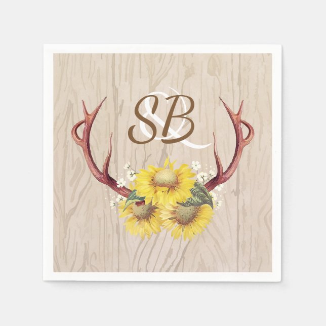 Serviettes Jetables Tournesols Antlers rustique Pays Mariage en bois (Devant)