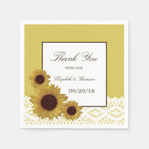 Serviettes Jetables Tournesols et Mariage en dentelle Vintage