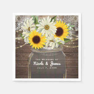 Serviettes Jetables Tournesols & Marguerites Pot Mason Étincelle Chic 