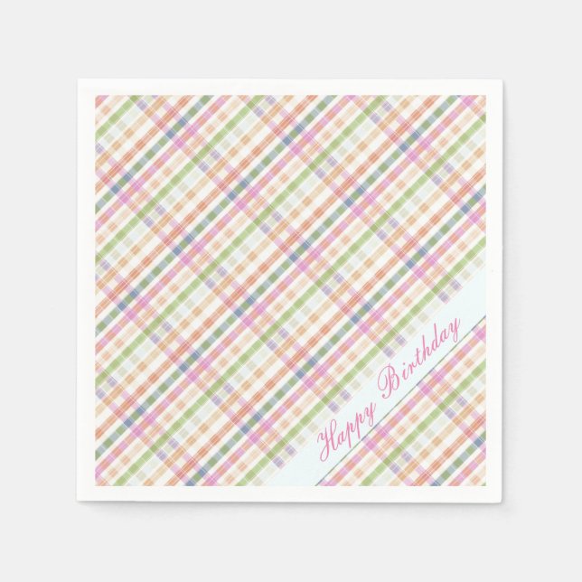 Serviettes Jetables Très Joli Plaid Rose (Devant)