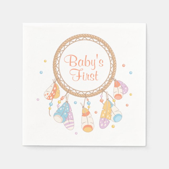Serviettes Jetables Tribal Dreamcatcher Boho Baby First 1st Birthday (Devant)