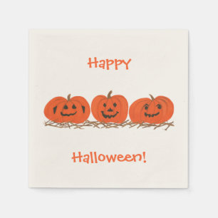 Serviettes Jetables Trois citrouilles souriantes Happy Halloween Napki