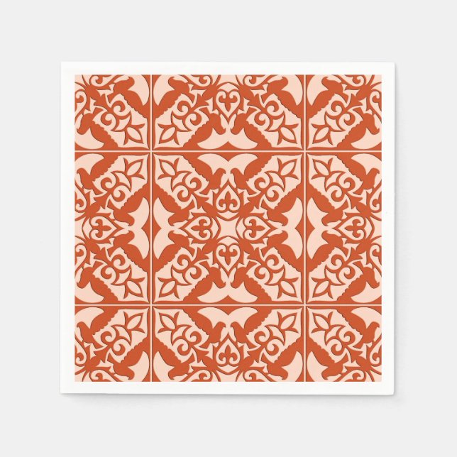 Serviettes Jetables Tuiles marocaines - corail orange et pêche (Devant)