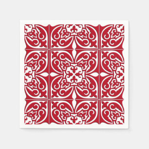Serviettes Jetables Tuiles marocaines - rouge foncé et blanc