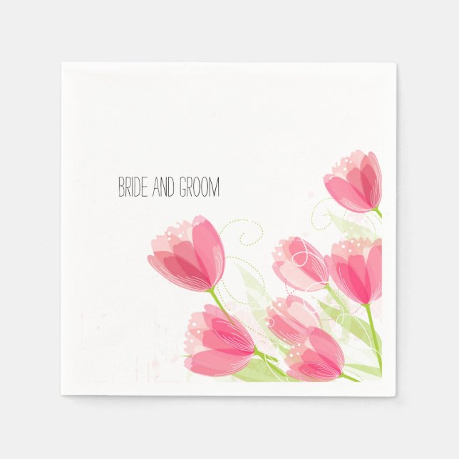 Serviettes Jetables Tulipes roses Mariage floral (Devant)