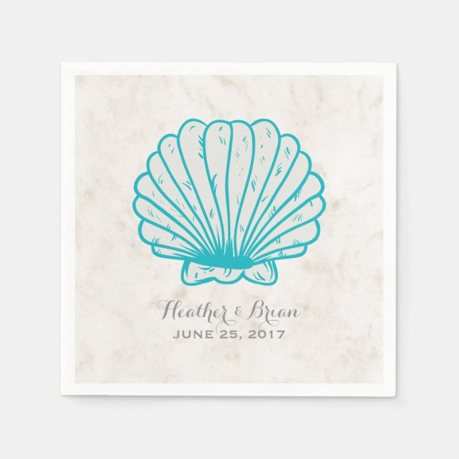 Serviettes Jetables Turquoise Rustic Seashell Mariage (Devant)