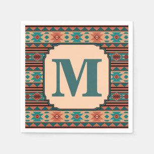 Serviettes Jetables Turquoise Terracotta Monogram