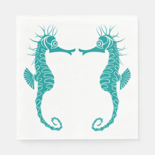 Serviettes Jetables Turquoise Turquoise Détails Seahorse Beach Mariage