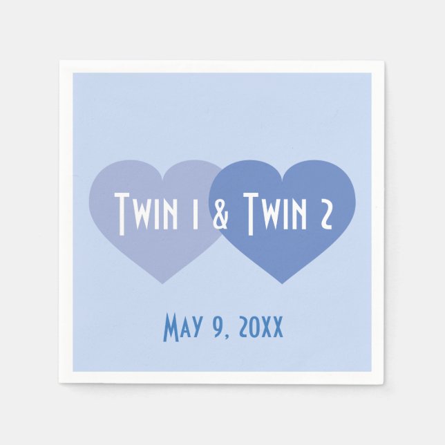 Serviettes Jetables Twin Boys Blue Hearts (Devant)
