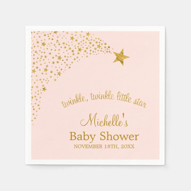 Serviettes Jetables Twinkle Little Shooting Star Pink Gold Baby shower (Devant)