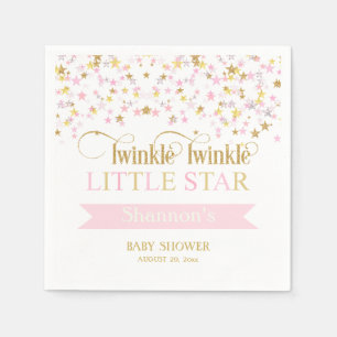 Serviettes Jetables Twinkle Little Star Baby shower rose or