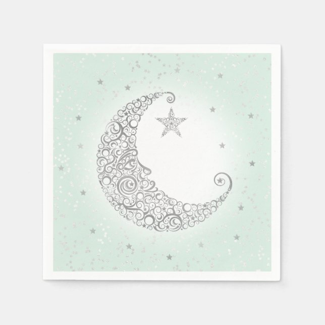 Serviettes Jetables Twinkle Little Star Silver Moon Mint Napkin (Devant)