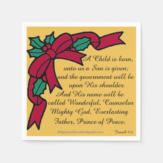 Serviettes Jetables Un enfant naît Écriture Noël (Devant)