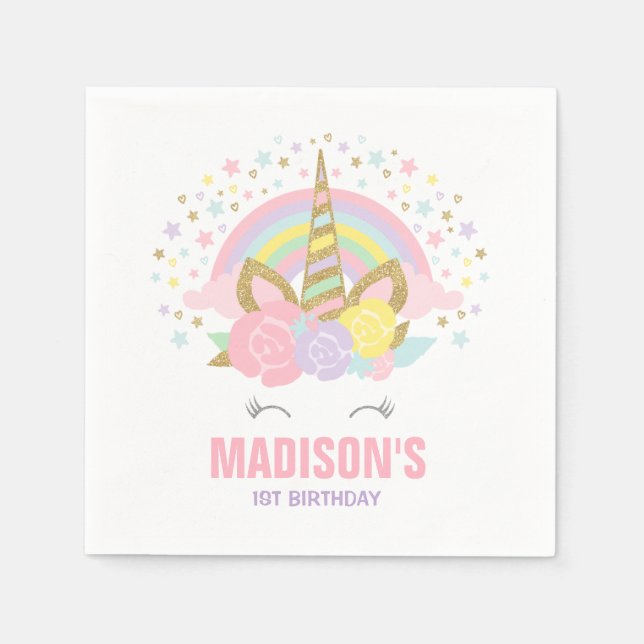 Serviettes Jetables Unicorn Anniversaire de la fête Napkin Whimsical U (Devant)