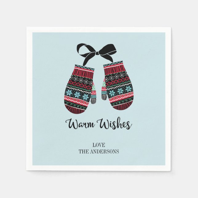 Serviettes Jetables Vacances Mittens Chaleureux Voeux de Noël (Devant)
