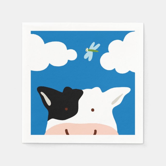 Serviettes Jetables Vache et libellule (Devant)