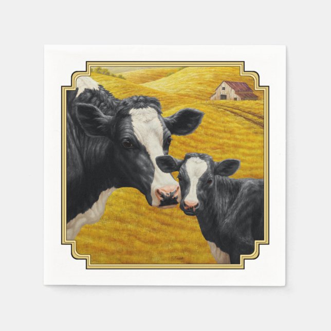 Serviettes Jetables Vaches Holstein et vieille grange en bois (Devant)
