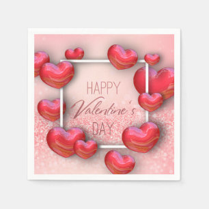 Serviettes Jetables Valentine's Day Red Hearts Parties scintillant Pap