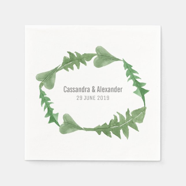Serviettes Jetables Verdure Aquarelle Foliage Mariage (Devant)