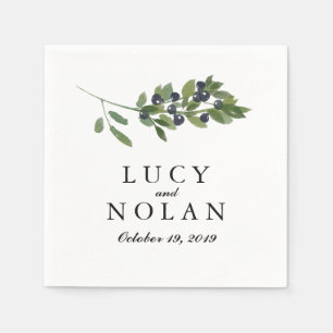 Serviettes Jetables Verger d'olive aquarelle   Réception de mariage