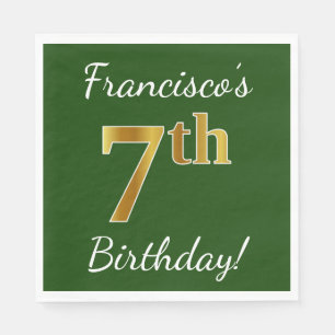 Serviettes Jetables Vert, Faux Gold 7e anniversaire + Nom personnalisé