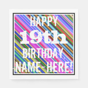Serviettes Jetables Vibrant, coloré 19ème anniversaire + Nom personnal