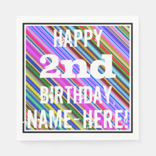 Serviettes Jetables Vibrant, coloré 2e anniversaire + Nom personnalisé