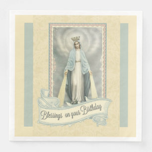 Serviettes Jetables Vierge Marie Anniversaire Bénédiction Dentelle Ecr