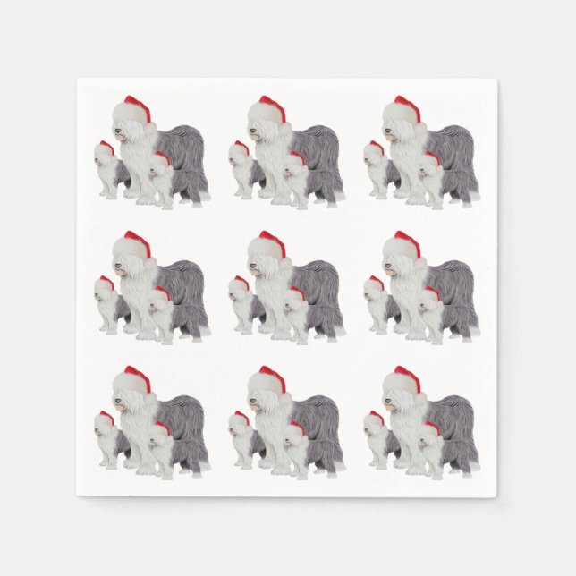 Serviettes Jetables Vieux anglais Sheepdog Christmas Papier Napkin (Devant)