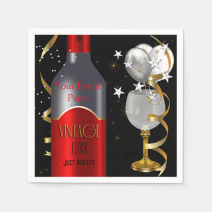 Serviettes Jetables Vieux Vin Rouge Noir Or Argent