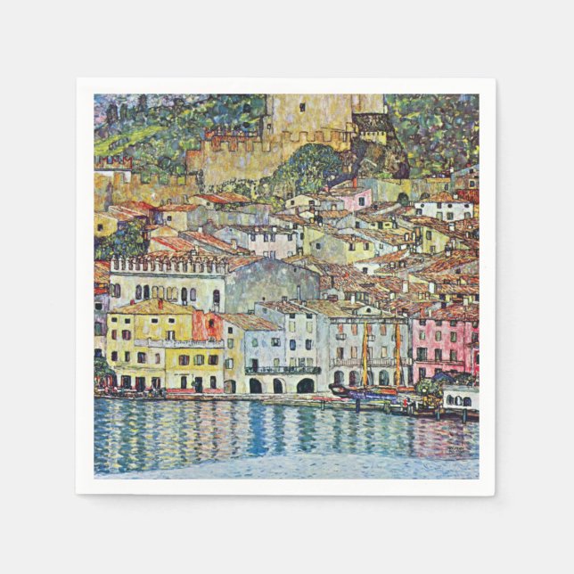 Serviettes Jetables Village italien Malcena au jardin par Klimt (Devant)