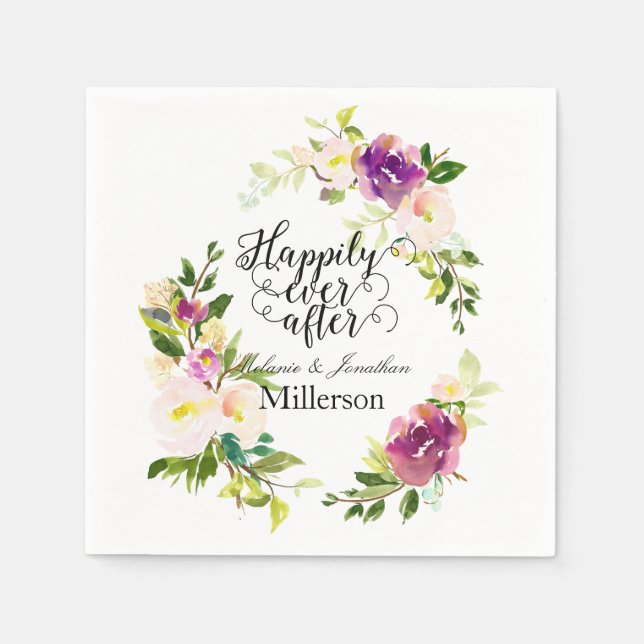 Serviettes Jetables Vin de Bourgogne et Mariage d'aquarelle rose (Devant)