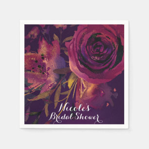 Serviettes Jetables Vin de Bourgogne Floral Rose Pourpre Baby Shower M
