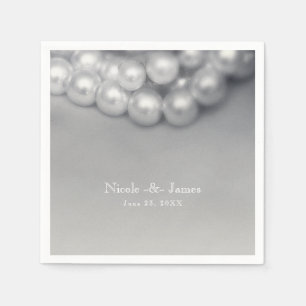 Serviettes Jetables Vintage Black & White Elegant Pearls Mariage chic