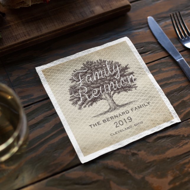 Serviettes Jetables Vintage Chêne famille Réunion personnalisée (Créateur téléchargé)