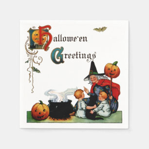 Serviettes Jetables Vintage Halloween Witch Napkin