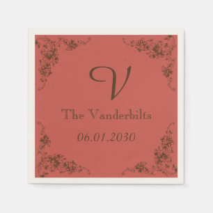 Serviettes Jetables Vintage Hydrangea Monogram Mariage Napkin