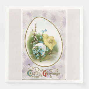 Serviettes Jetables Vintage Petit poussin et oeuf Pâques